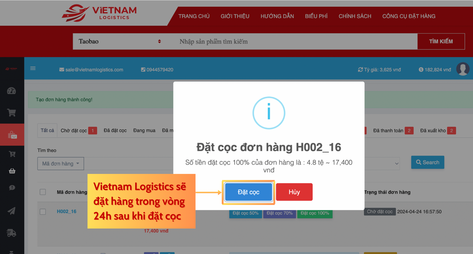 đặt cọc đơn hàng